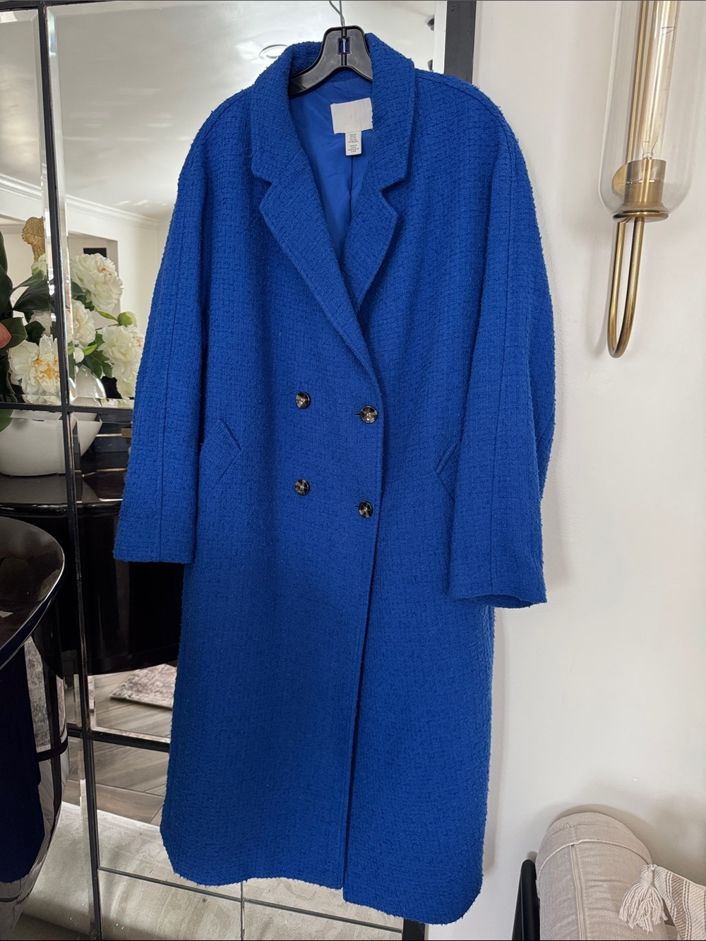 H&M Double-Breasted Pea Coat in Bright Blue